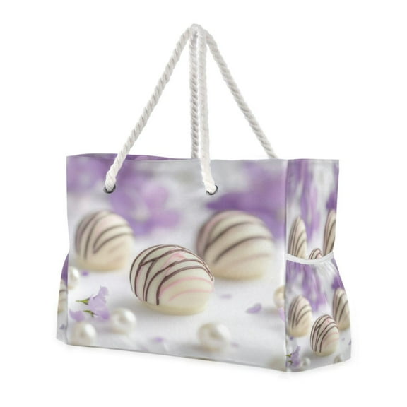 Nylon Beach Tote Bag 20.5"x15" Lightweight Carryall for Pool, Travel & Baby Essentials White Chocolate Truffles