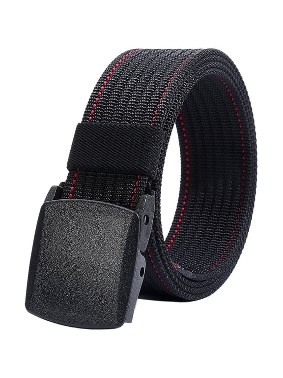 Nylon Belt Men, Web Belt with YKK Plastic Buckle (Black & Red Line)