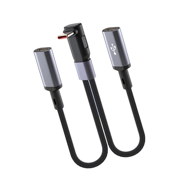 Nylon Braided 2 in 1 Type C Charging Cable Splitter Adapter Cord 66W Fast Speed Charging for Multiple Devices
