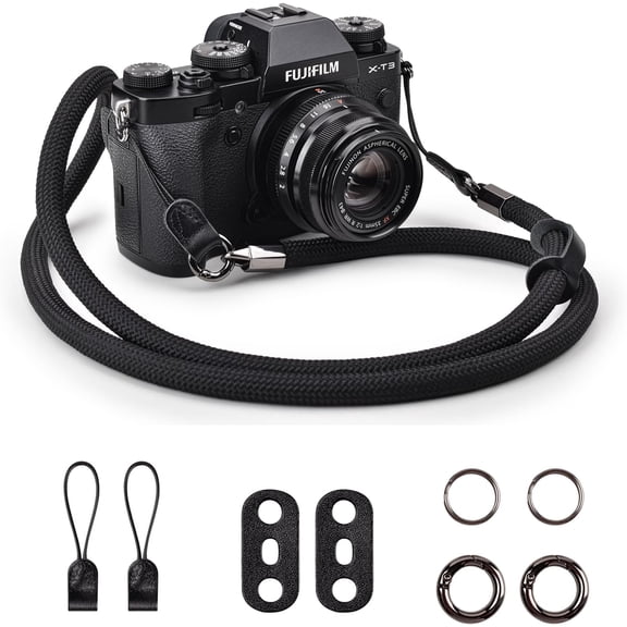 Nylon Braided Camera Rope Strap, Camera Neck Shoulder Strap with O-Ring for DSLR & Mirrorless Camera - Black