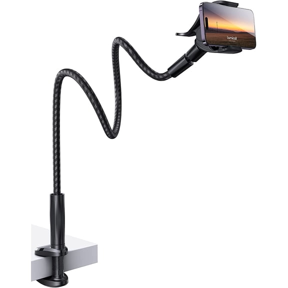 Nylon Braided Gooseneck Phone Holder for Bed, 38" Overall Length | 360 Rotating Phone Clamp, Aluminum Core Flexible Arm, Stable Hands-Free Viewing for Bed, Desk, Headboard, Fits 4-7" Phones