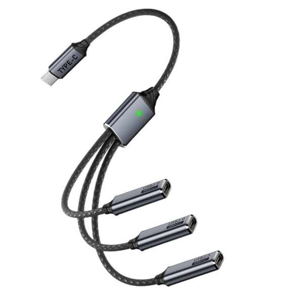 Nylon Braided USB C Splitter Aluminum for 3 Port Charging and Data Syncing