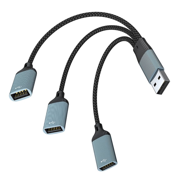 Nylon-Braided USB2.0 Hub with 2/3 Ports 480Mbps Transfer & Secure Charging for Keyboards Cameras