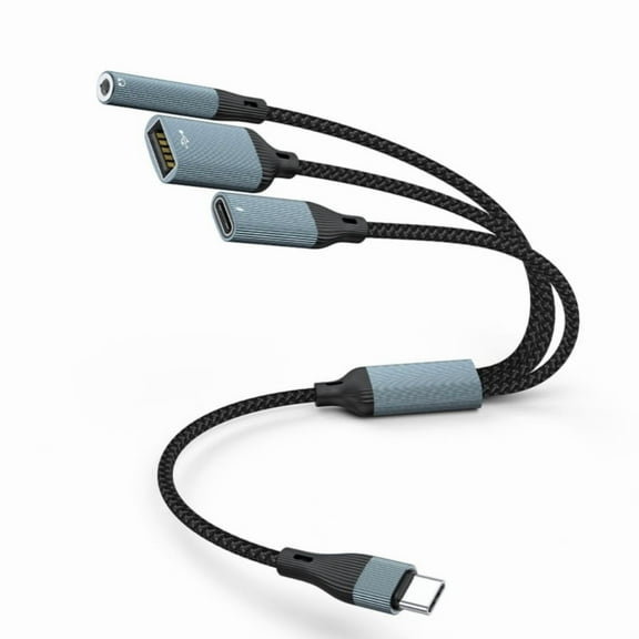 Nylon Braideds USB Type C 3 in 1 Cable 3.5mm Sound PD60W Charging OTG Data Cable for Desktops and Smartphones