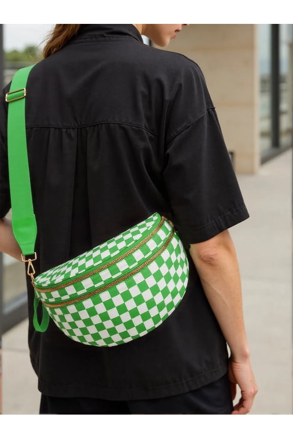 Nylon Bum Bags Plus Size Fanny Pack Sling Bag Belt Bag for Women Travel, Checkered Crossbody Bags for Women
