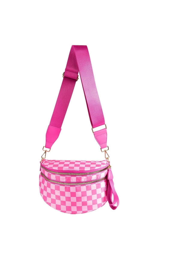 Nylon Bum Bags Plus Size Fanny Pack Sling Bag Belt Bag for Women Travel, Checkered Crossbody Bags for Women
