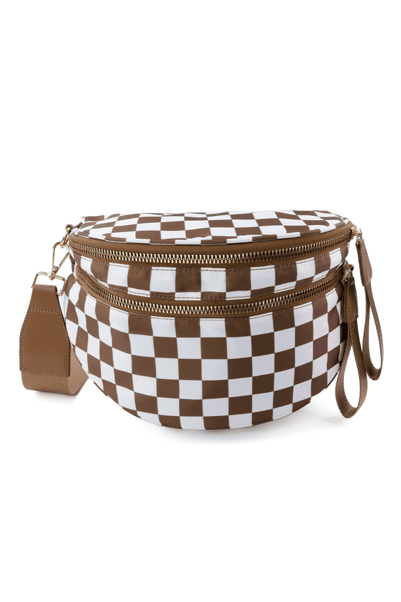 Nylon Bum Bags Plus Size Fanny Pack Sling Bag Belt Bag for Women Travel, Checkered Crossbody Bags for Women