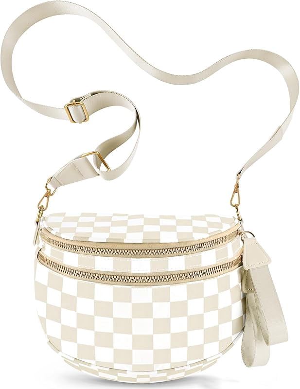 Nylon Bum Bags Plus Size Fanny Pack Sling Bag Belt Bag for Women Travel, Checkered Crossbody Bags for Women