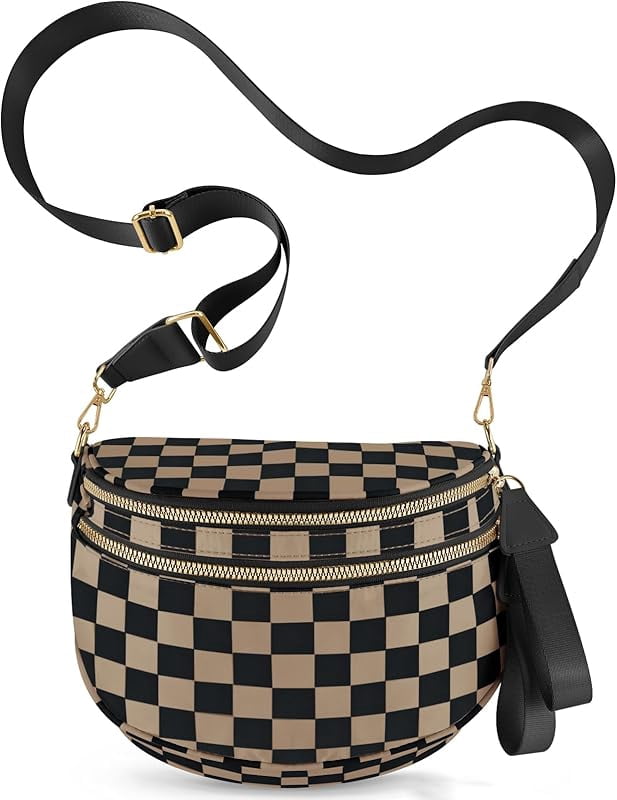 Nylon Bum Bags Plus Size Fanny Pack Sling Bag Belt Bag for Women Travel, Checkered Crossbody Bags for Women