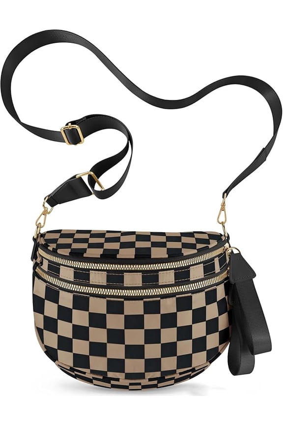 Nylon Bum Bags Plus Size Fanny Pack Sling Bag Belt Bag for Women Travel, Checkered Crossbody Bags for Women