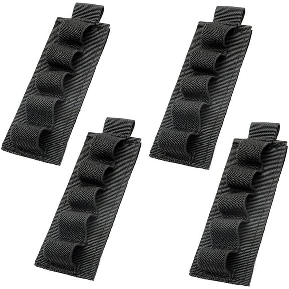 Nylon Buttstock Holder Rifle Cartridge Shotgun Ammo Carrier with Adhesive Side Saddle Backing Strip (5 Rounds - 4 Pack) 5 Rounds - 4 Pack