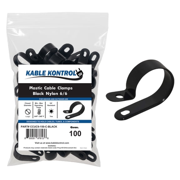 Nylon Cable Clamps, 1-1/2 Inch - Black , 100-Pack, Durable Wire Management Clips