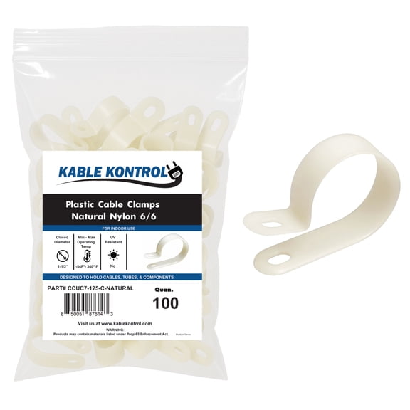 Nylon Cable Clamps, 1-1/2 Inch - Natural White , 100-Pack, Durable Wire Management Clips