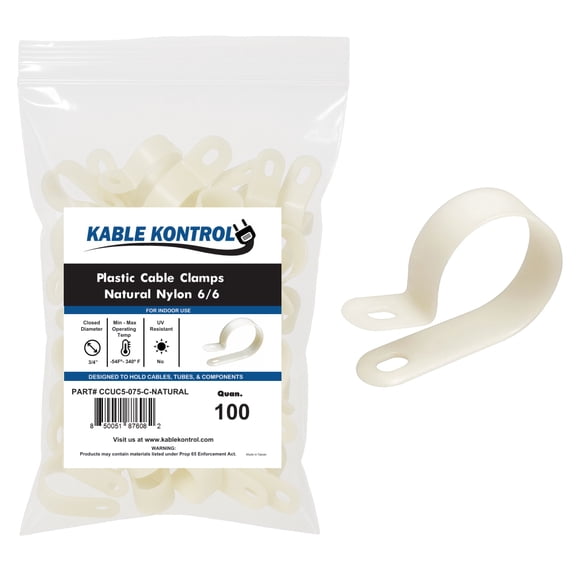 Nylon Cable Clamps, 3/4 Inch - Natural White , 100-Pack, Durable Wire Management Clips