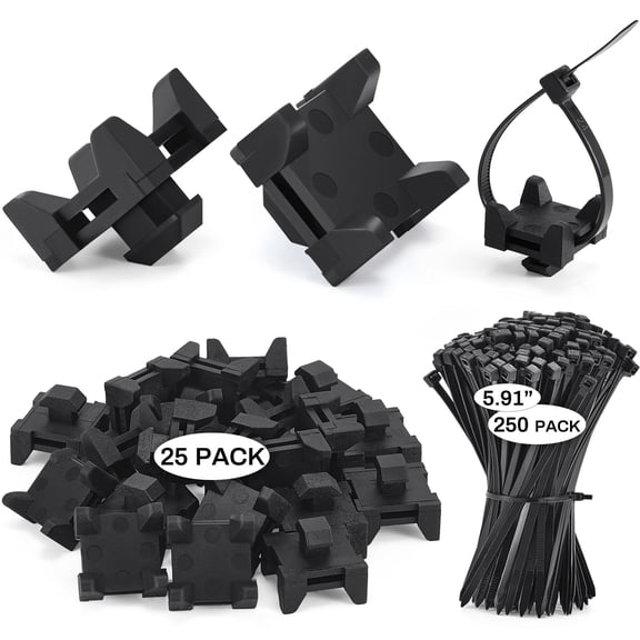 Nylon Cable Zip Tie Mounting Block Set, 25 Count, Wire Management