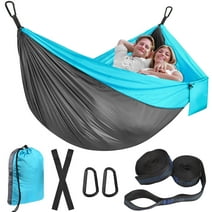 Nylon Camping Hammock, TSV Outdoor Portable Lightweight Travel Double Hanging Bed with 440lbs Capacity, Gray Blue 118.1 x 78.7''