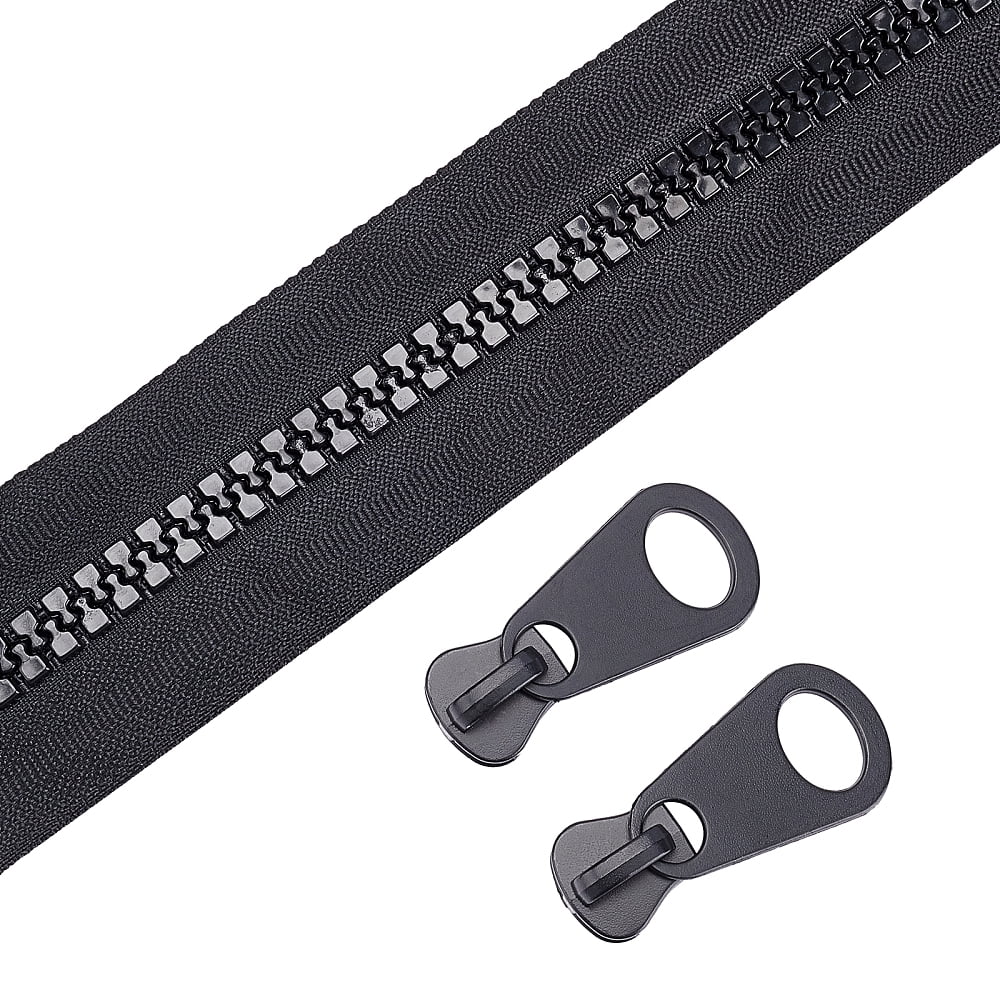 Nylon Closed-end Zipper and Resin Zipper Sliders Zipper Head Black 47x18mm