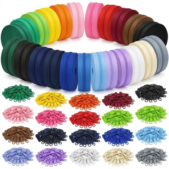 Nylon Coil Zippers Bulk, 60 Yards 20 Pcs Assorted Sewing Zipper Tape with 200 Pull Heads, Multicolor DIY Zippers for Clothes, Purses, Bags, Cushions, Jackets Making and Repair Supplies, Multicolor