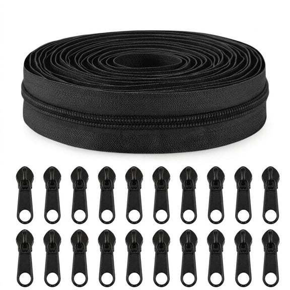Nylon Coil Zippers by The Yard Bulk, 10 Yards #5 Zipper Tape Roll with 20 Sliders, for DIY Sewing Craft, Bag Repair, Garment Making, Home Textile Projects, Black