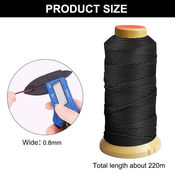 Nylon Cord 0.8mm x 240 Yards Black Braided Craft Twine, Heavy Duty Weather Resistant String for Jewelry Making, Bracelets, Necklaces, Beading, Wind Chimes, Blinds, DIY Arts & Crafts