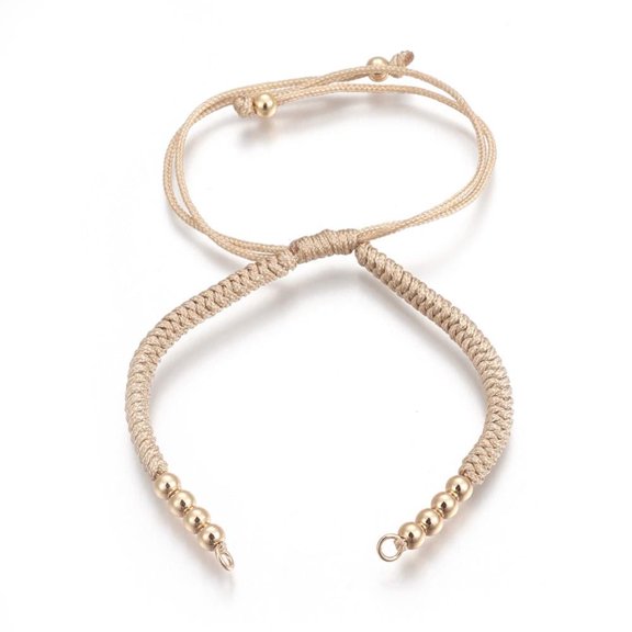 Nylon Cord Bead Bracelets Making with Brass Beads Long-Lasting Plated Real 24K Gold Plated Wheat 10-1/4 inch(26cm)~11-5/8 inch(29.6cm)
