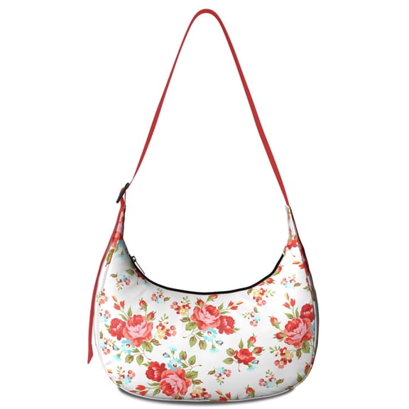 Nylon Crescent Bag for Women Men Trendy, Floral Medium Crossbody Dumpling Bags with Adjustable Strap Lightweight Travel Shoulder Tote Half Moon Hobo Bag