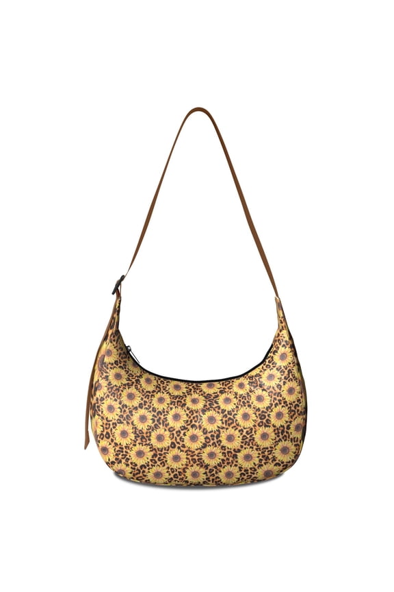 Nylon Crescent Bag for Women Men Trendy, Floral Medium Crossbody Dumpling Bags with Adjustable Strap Lightweight Travel Shoulder Tote Half Moon Hobo Bag