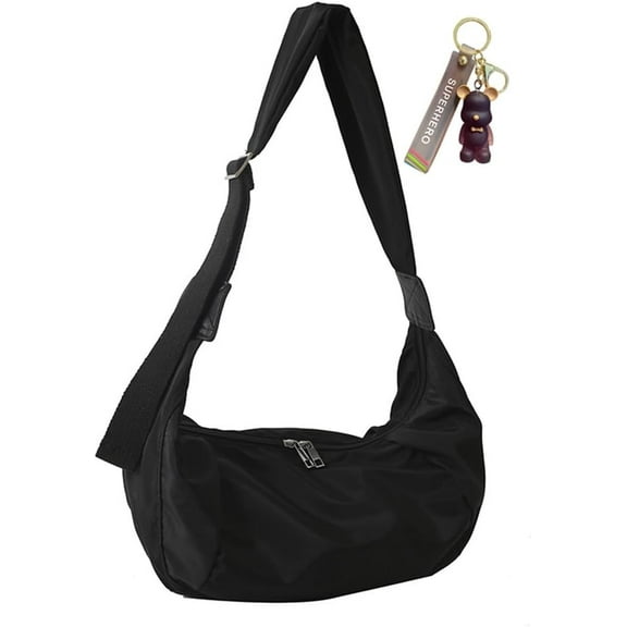 Nylon Crescent Bag for Women Lightweight Shoulder Dumpling Bag Large Hobo Sling Crossbody Bag with Adjustable Strap