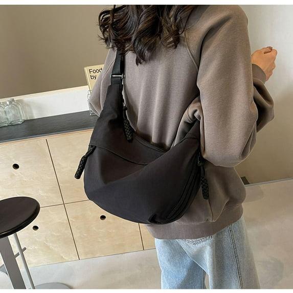 Nylon Crescent Crossbody Bag for Women Slouchy Sling Hobo Bag, Spacious Dumpling Shoulder Handbag Cross Body Purses, Shoulder Tote Handbag Casual Sling Bag for Outdoor Travel