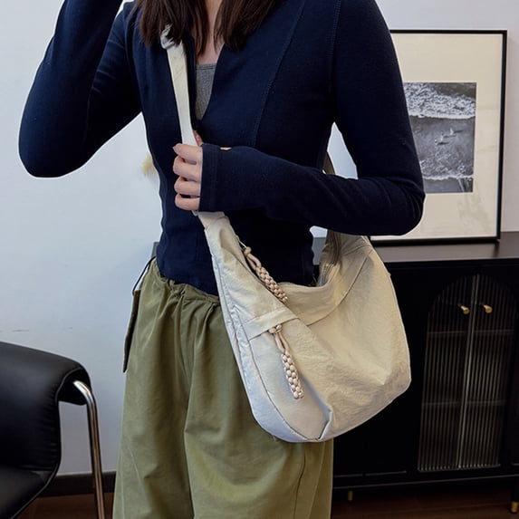 Nylon Crossbody Bags for Women, Trendy Medium Crescent Bag, Lightweight Woman Over Shoulder Purse with Zipper