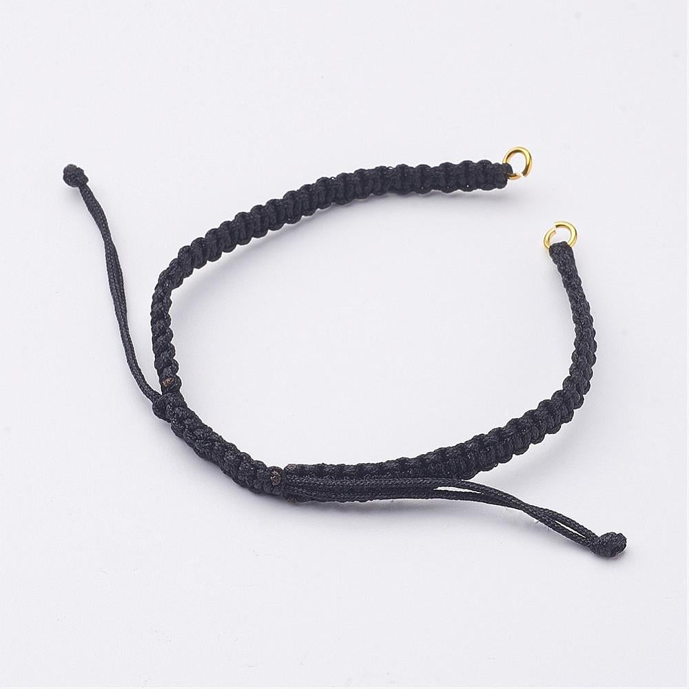 Nylon DIY Bracelet Making with Brass Rings Golden Black 140~175x4~7.5mm