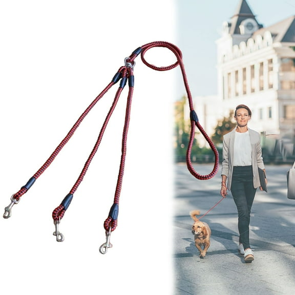 Nylon Dog Leash Coupler 3 Way Dog Leash No Triple Pet Fit For Walking Three Dogs Red