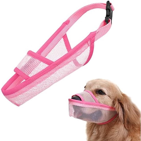 Nylon Dog Muzzle for Small Medium Large Dogs Poodle Labrador Golden Retriever Doberman, Air Mesh Breathable and Drinkable Pet Mouth Guard for Anti-Biting Chewing Scavenging(M, Pink)