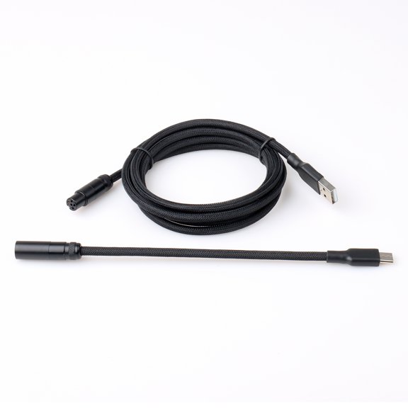 Nylon Double Sleeve USB C to USB Mini XLR Coiled Cable with GX16 Aviator Detachable Connector for Mechanical Keyboard