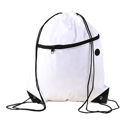 Nylon Drawstring Backpack Sports Gym Bag 16.5x13.4in Lightweight Foldable Beach Travel Pouch Black