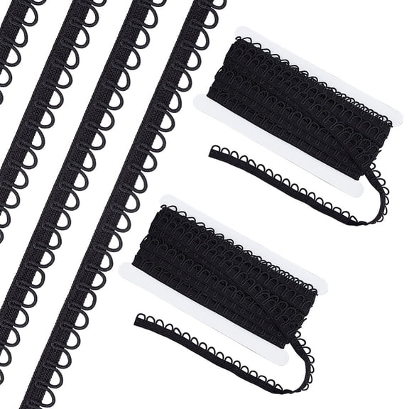 Nylon Elastic Cord with Button Loops Buttonhole Elastic Sewing Bands Flat Black 1/2 inch(13~14mm) 10.94 Yards(10m)/Card
