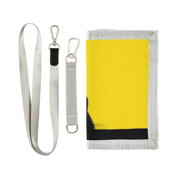 Nylon Fabric Wallet Compact Bifold With Zipper Coin Pocket Card Slots And Detachable Keychain Lanyard A Cute Black Cat
