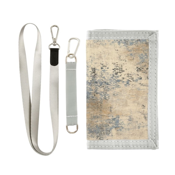 Nylon Fabric Wallet Compact Bifold With Zipper Coin Pocket Card Slots And Detachable Keychain Lanyard A Distressed Worn-out Pattern