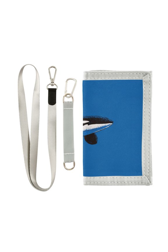 Nylon Fabric Wallet Compact Bifold With Zipper Coin Pocket Card Slots And Detachable Keychain Lanyard A Orca