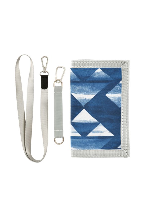 Nylon Fabric Wallet Compact Bifold With Zipper Coin Pocket Card Slots And Detachable Keychain Lanyard An Aztec Tribal Design