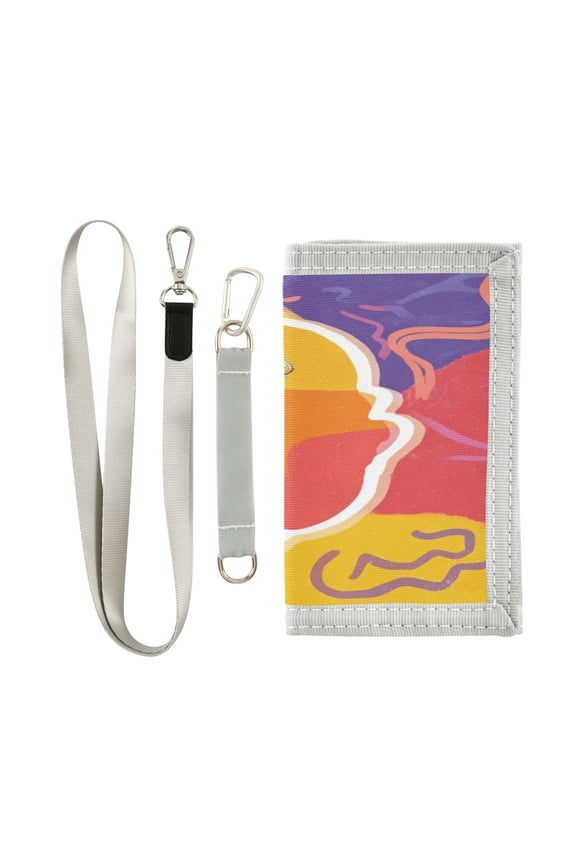 Nylon Fabric Wallet Compact Bifold With Zipper Coin Pocket Card Slots And Detachable Keychain Lanyard An Ostrich with Its Mouth Open