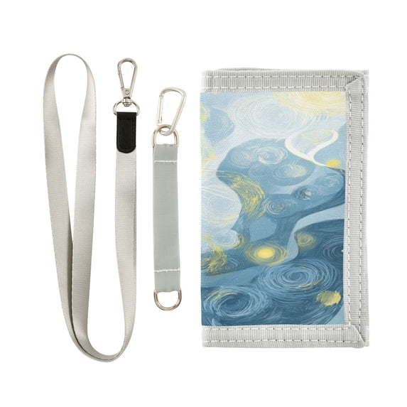 Nylon Fabric Wallet Compact Bifold With Zipper Coin Pocket Card Slots And Detachable Keychain Lanyard Cat Looks Up at The Sky