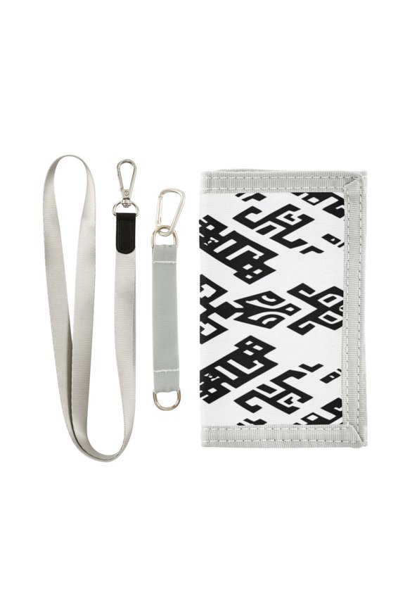 Nylon Fabric Wallet Compact Bifold With Zipper Coin Pocket Card Slots And Detachable Keychain Lanyard Pattern Of Traditional Aztec