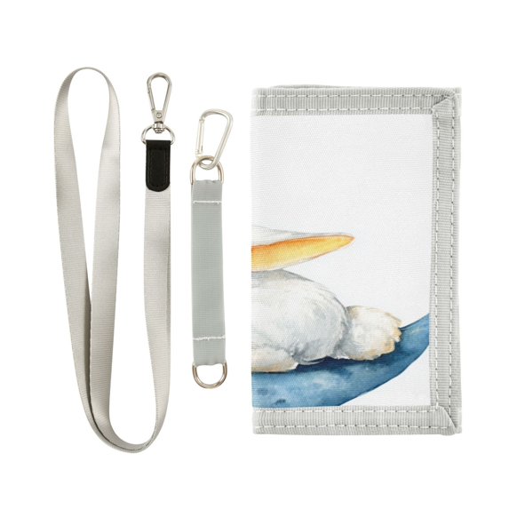 Nylon Fabric Wallet Compact Bifold With Zipper Coin Pocket Card Slots And Detachable Keychain Lanyard Sleepy Rabbit