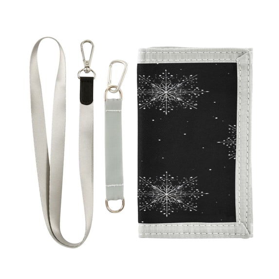 Nylon Fabric Wallet Compact Bifold With Zipper Coin Pocket Card Slots And Detachable Keychain Lanyard Snowflake Pattern