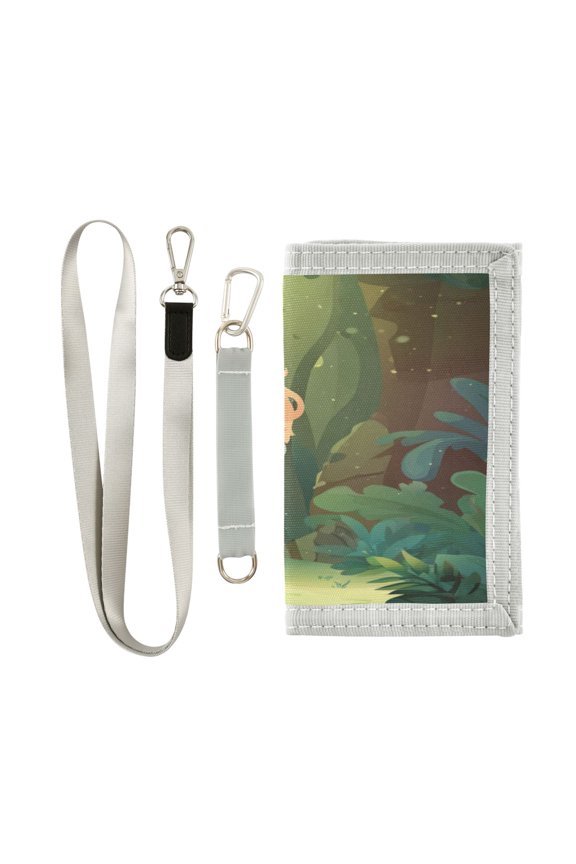 Nylon Fabric Wallet Compact Bifold With Zipper Coin Pocket Card Slots And Detachable Keychain Lanyard The Cute Peach Fairy