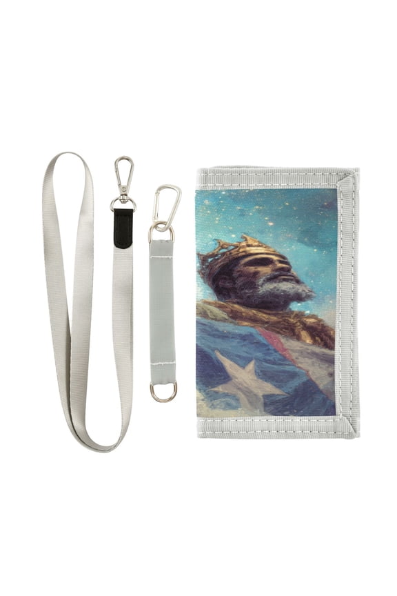 Nylon Fabric Wallet Compact Bifold With Zipper Coin Pocket Card Slots And Detachable Keychain Lanyard Three Kings Holding The Flag