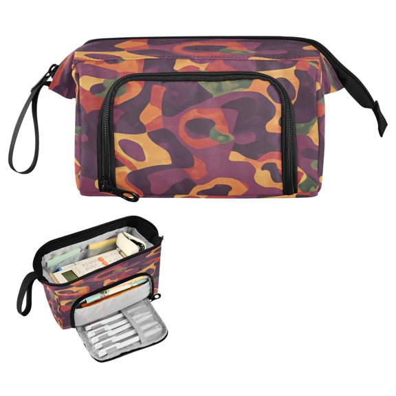 Nylon Fish Mouth Pencil Case with Large Capacity Zipper Pencil Pouch Abstract Pizza Pattern Pencil Bag Organizers