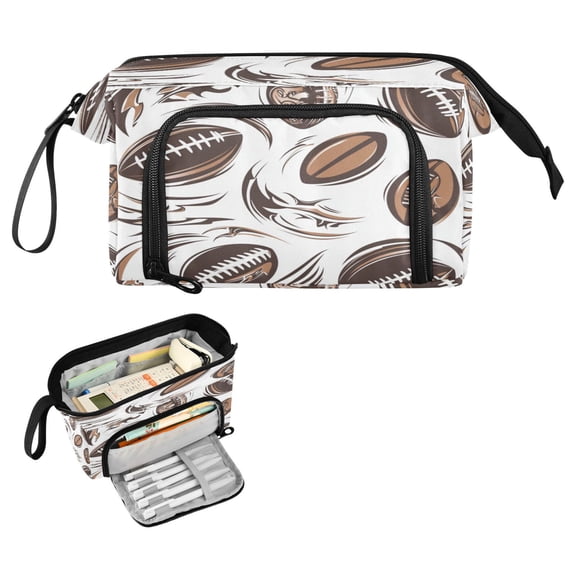 Nylon Fish Mouth Pencil Case with Large Capacity Zipper Pencil Pouch American Football Elements Pencil Bag Organizers