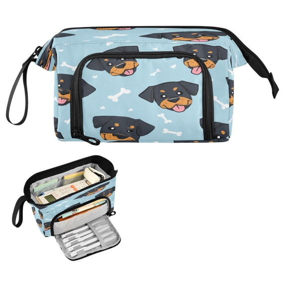 Nylon Fish Mouth Pencil Case with Large Capacity Zipper Pencil Pouch Cartoon Dog Faces and Bones Pencil Bag Organizers